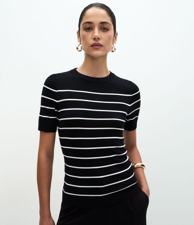Blusa Manga corta en Punto con Estampa Rayada