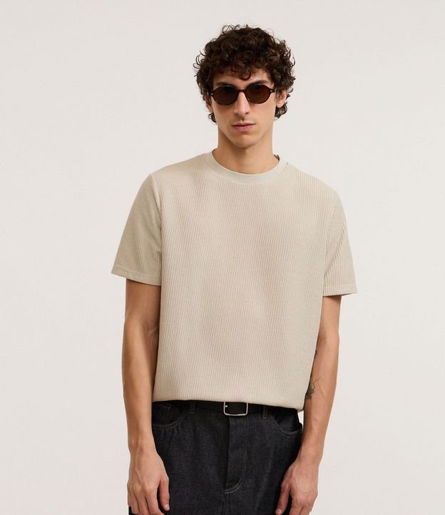 Remera en Algodón Acanalada con Cuello Redondo