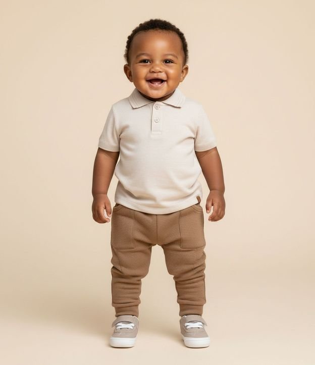 Remera Polo Infantil en Piquet Texturizado - Talle RN a 18 Meses