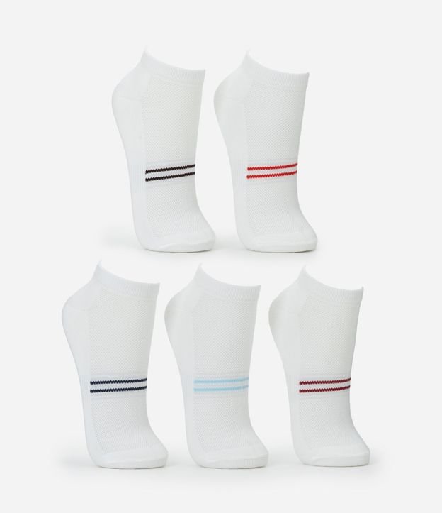 Kit 5 Medias Caña Corta Deportiva con Rayas Coloridas 2