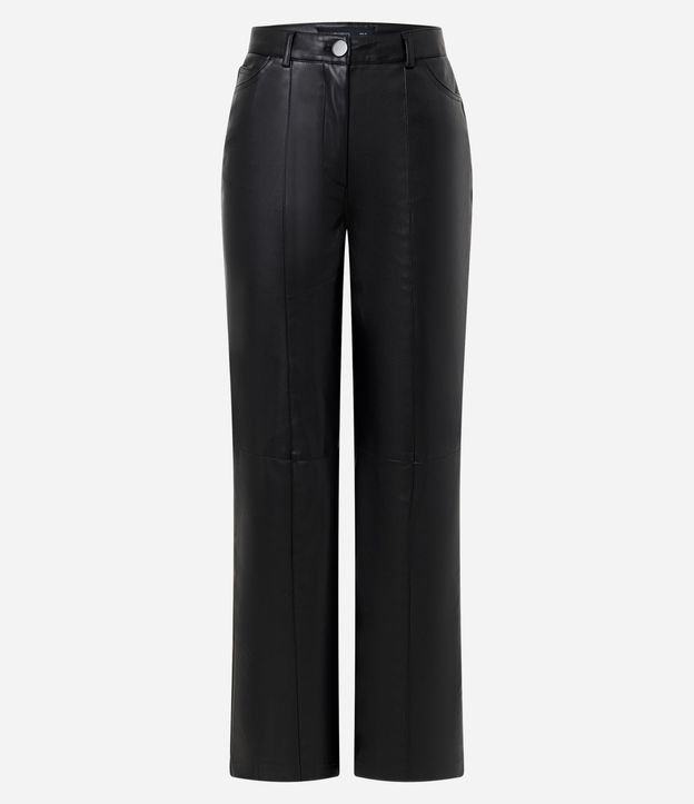 Pantalón Recto en PU con Fenda y Bolsillos 6