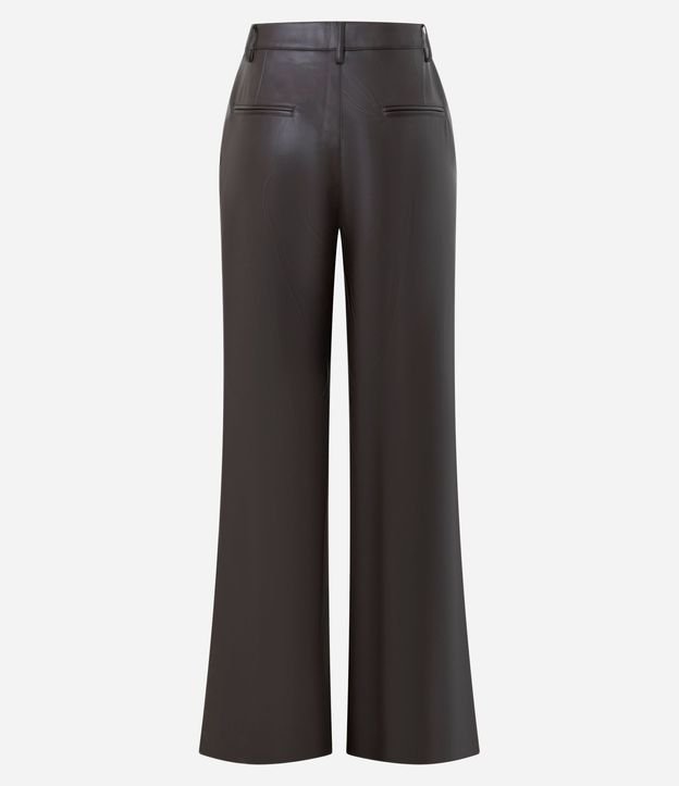 Pantalón Recto en PU con Fenda y Bolsillos 2