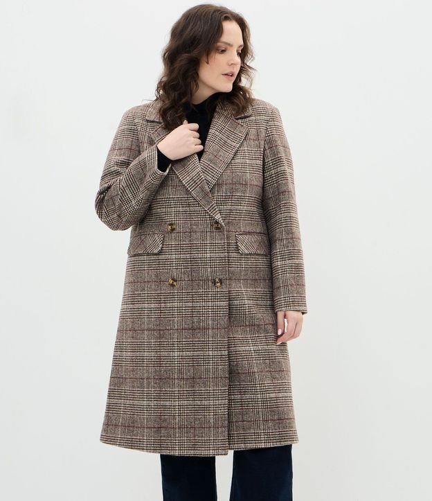 Saco Sobretodo en Polivelour con Estampa de Cuadros Curve & Plus Size