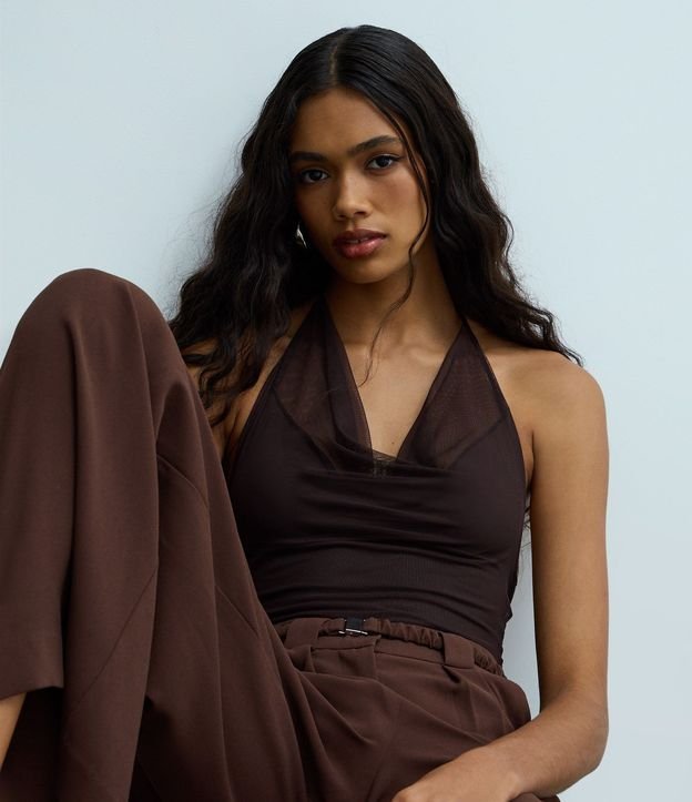Body Frente Única en Tule con Escote Degagê