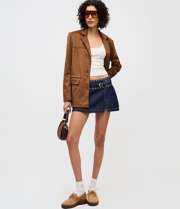 Blazer en Gamuza con Bolsillos y Cuello Estructurada 2