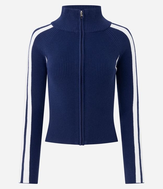 Blusa en Punto con Cremallera y Rayas Contrastantes en las Mangas 5