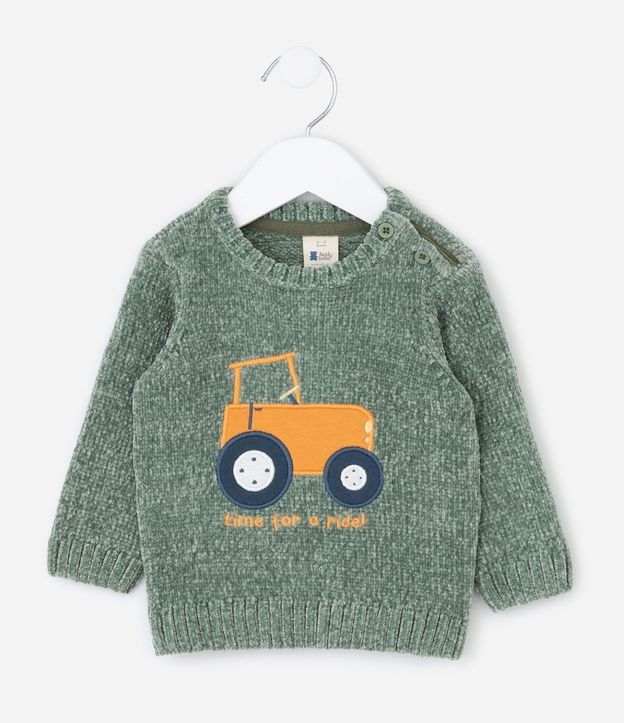 Saco Infantil en Punto Chenille con Bordado Tractor – Talle 0 a 18 Meses 2