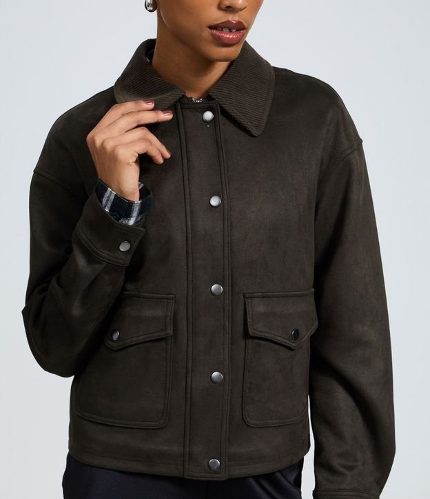 Campera Bomber en Gamuza con Bolsillos 3