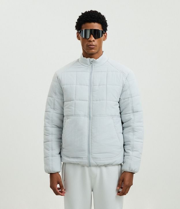 Campera Acolchonada Deportiva con Textura Cuadriculada y Cremallera Delantera 1