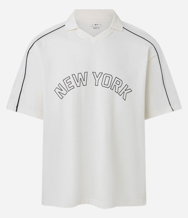 Remera Boxy en Algodón Texturizado con Rayas y Estampa New York 4