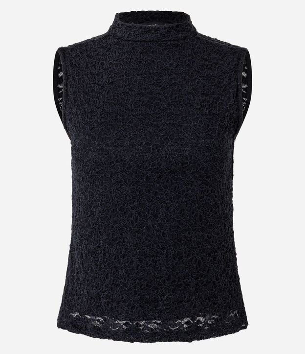 Blusa en Encaje con Cuello Alto y Punto Diferenciado