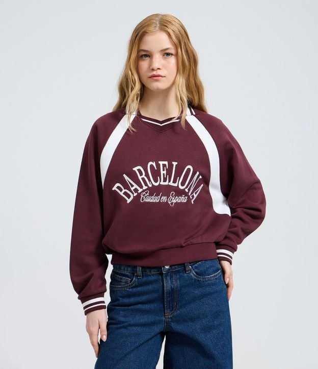Algodón College Barcelona con Cuello y Puños Contrastante