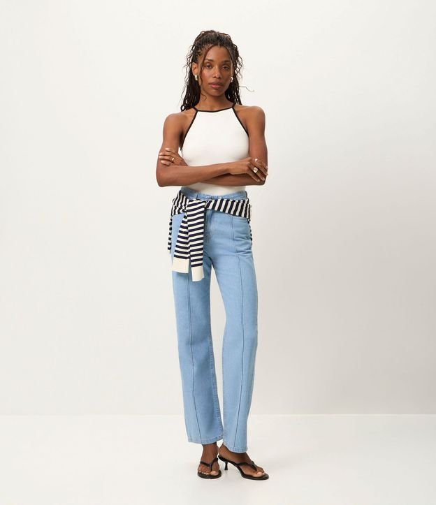 Pantalón Recto Comfort en Jeans con Costura Aparente 1