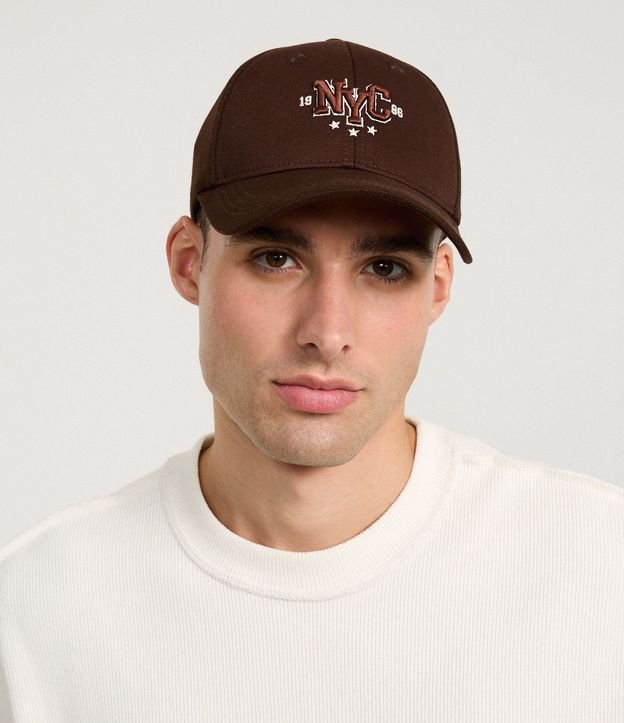 Gorra en Sarga con Aba Curva y Bordado NYC 1986 1