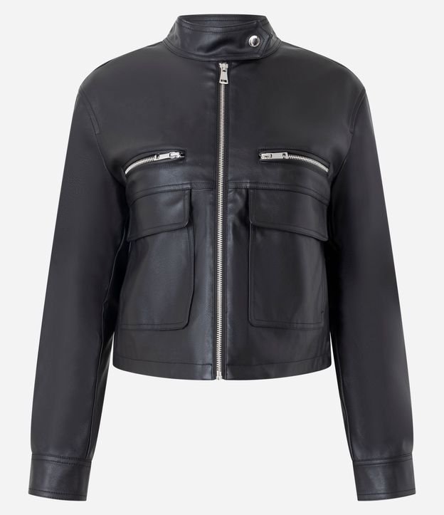Campera en PU con Cierre en Cremallera y Bolsillos Delanteros