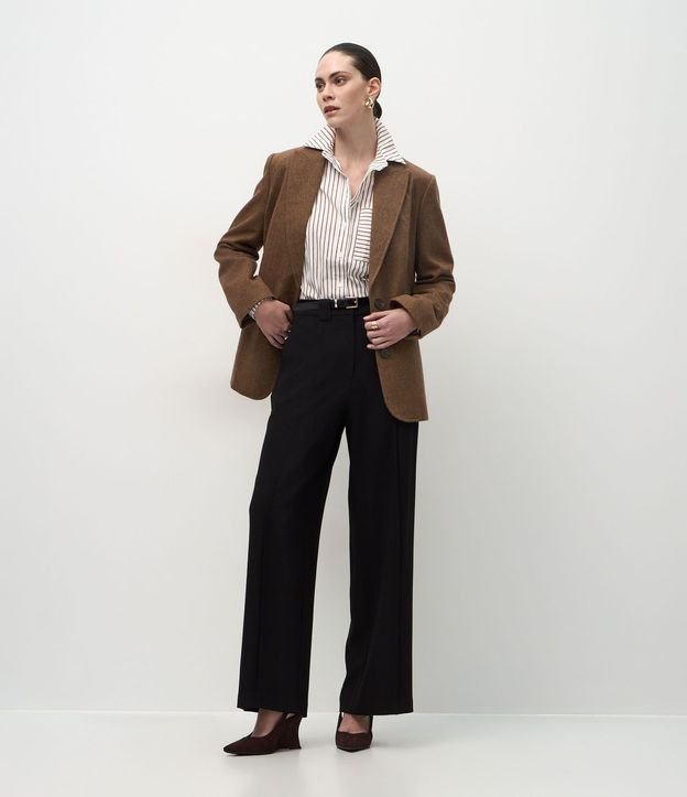Pantalón Wide Leg Sastrería con Pliegues Delanteros y Cinturón