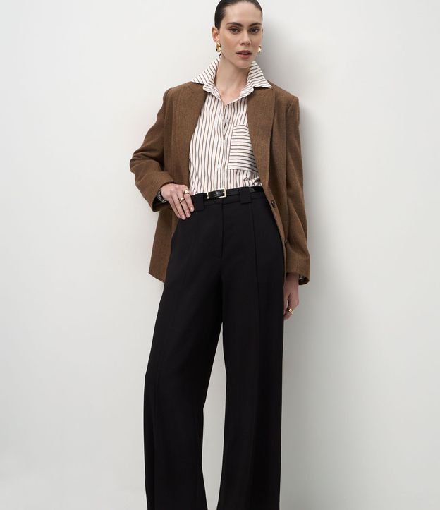 Pantalón Wide Leg Sastrería con Pliegues Delanteros y Cinturón 2