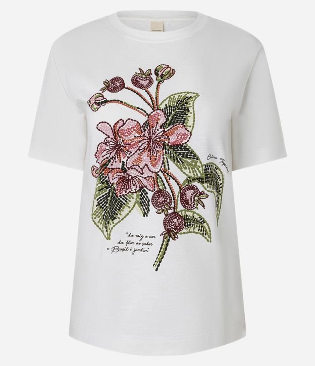Remera Slim en Algodón con Estampa Floral en Flores Punteadas 8