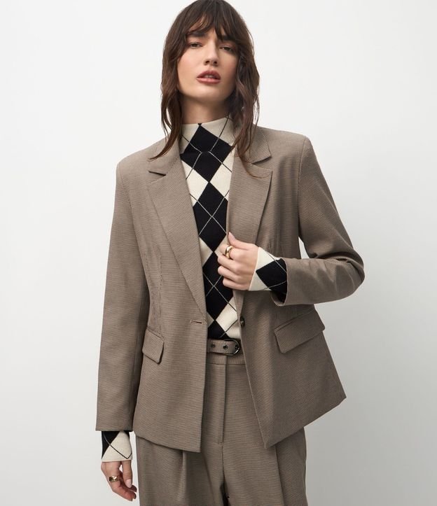 Blazer Sastrero de Silueta Reloj de Arena con Padron Pied de Poule 1