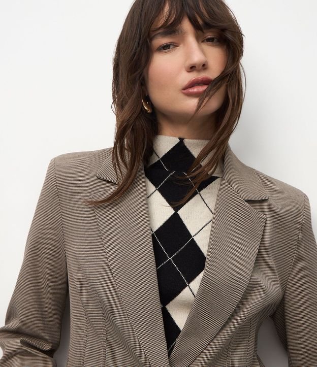 Blazer Sastrero de Silueta Reloj de Arena con Padron Pied de Poule 3