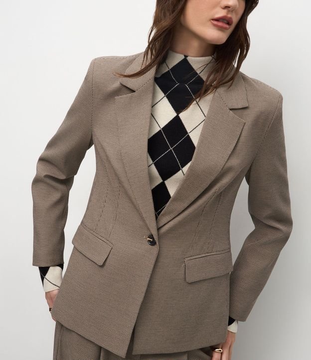 Blazer Sastrero de Silueta Reloj de Arena con Padron Pied de Poule 4