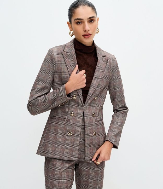Blazer en Ponto Roma con Estampado de Cuadros
