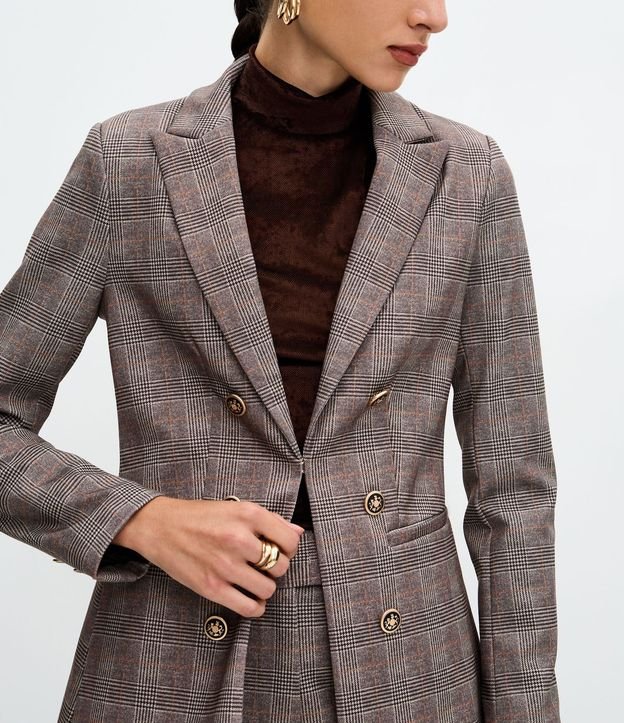Blazer en Ponto Roma con Estampado de Cuadros 4