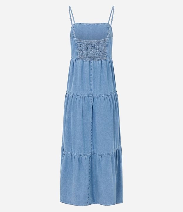 Vestido Midi en Jeans com Bretel Fino y Detalle Contrastantes 7