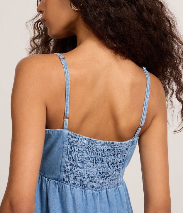 Vestido Midi en Jeans com Bretel Fino y Detalle Contrastantes 3