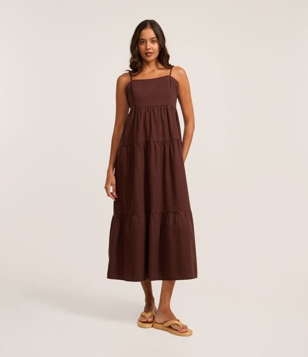Vestido Midi en Sarga con Breteles Finos