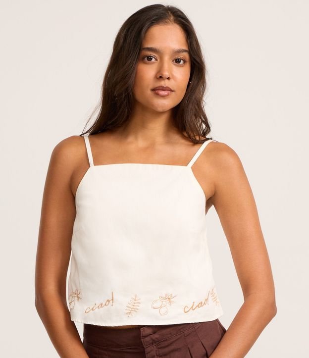 Blusa en Sarga con Bordados en el Bajo y Breteles Finos 4