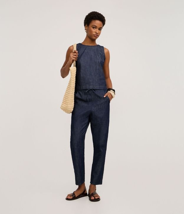 Pantalón Carrot Cintura Alta en Jeans con Amarre