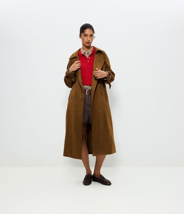 Trench Coat Alargado en Gamuza con Cinturón 1