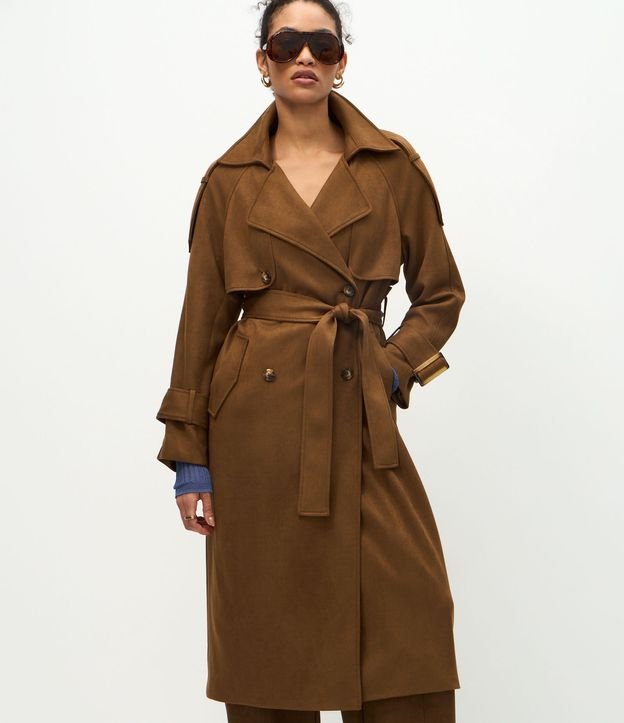 Trench Coat Alargado en Gamuza con Cinturón 2