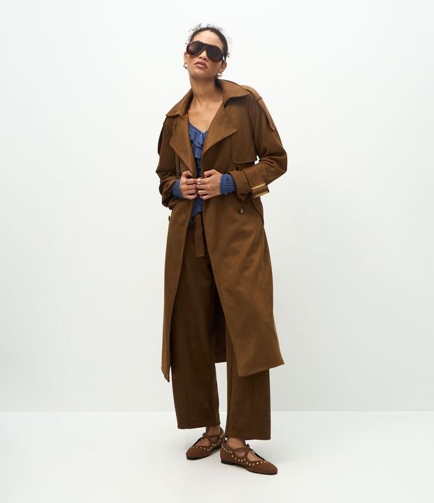 Trench Coat Alargado en Gamuza con Cinturón 3