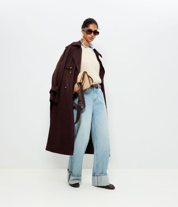 Trench Coat Alargado en Gamuza con Cinturón 1