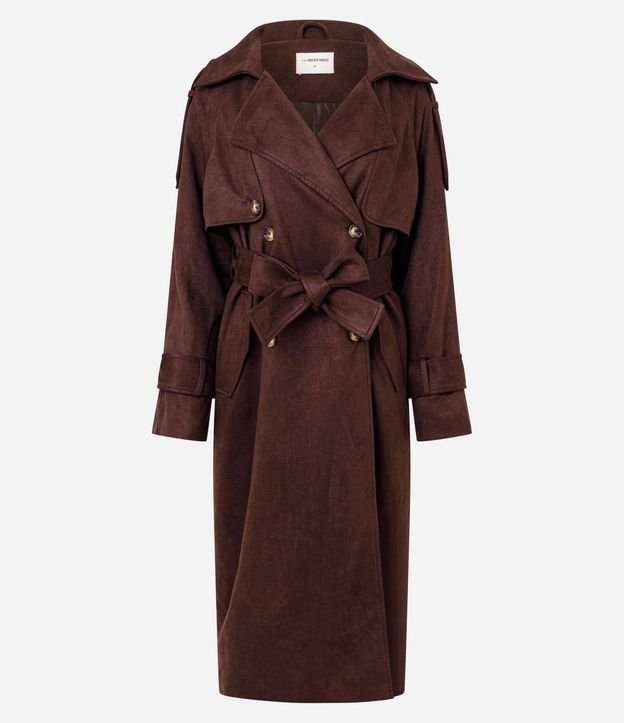 Trench Coat Alargado en Gamuza con Cinturón 8