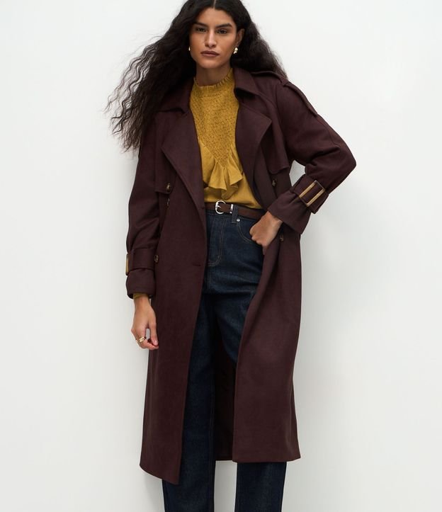 Trench Coat Alargado en Gamuza con Cinturón 3