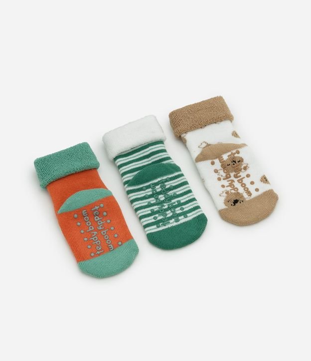 Kit 03 Pares de Medias Infantil con Estampa de Animalitos y Rayas – Talle RN a 12 Meses 2