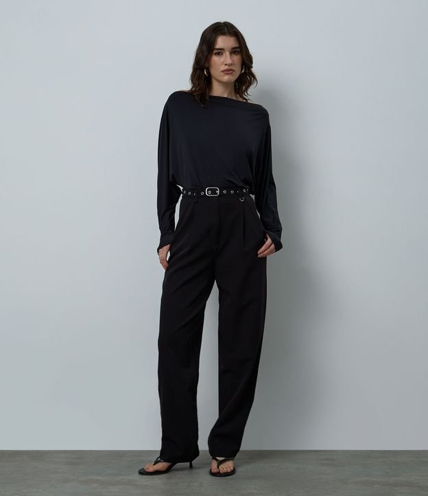 Pantalón Wide Leg Sastrería con Cinturón y Pliegues