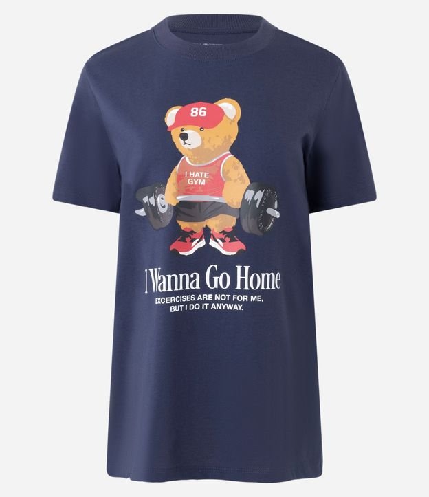 Remera Alargada en Algodón con Estampado de Oso Fitness