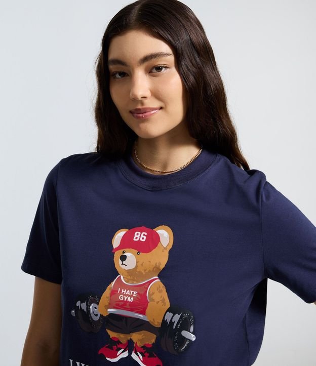 Remera Alargada en Algodón con Estampado de Oso Fitness 3