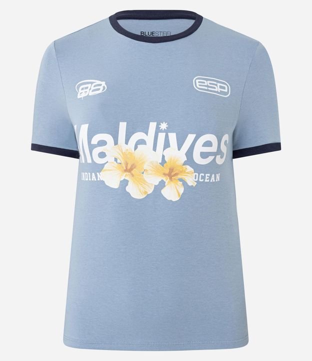 Remera New T-shirt con Viés Contrastantes y Estampa Maldivas 5