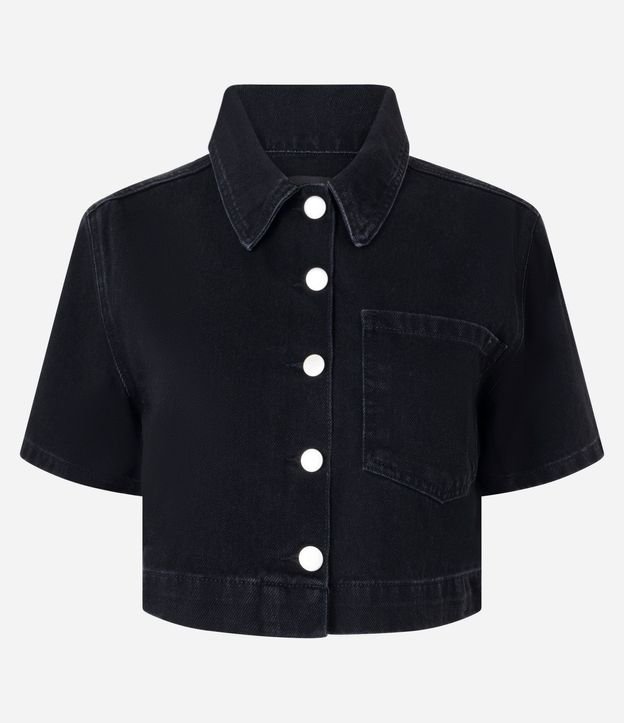 Camisa Cropped en Jeans con Botones y Bolsillo