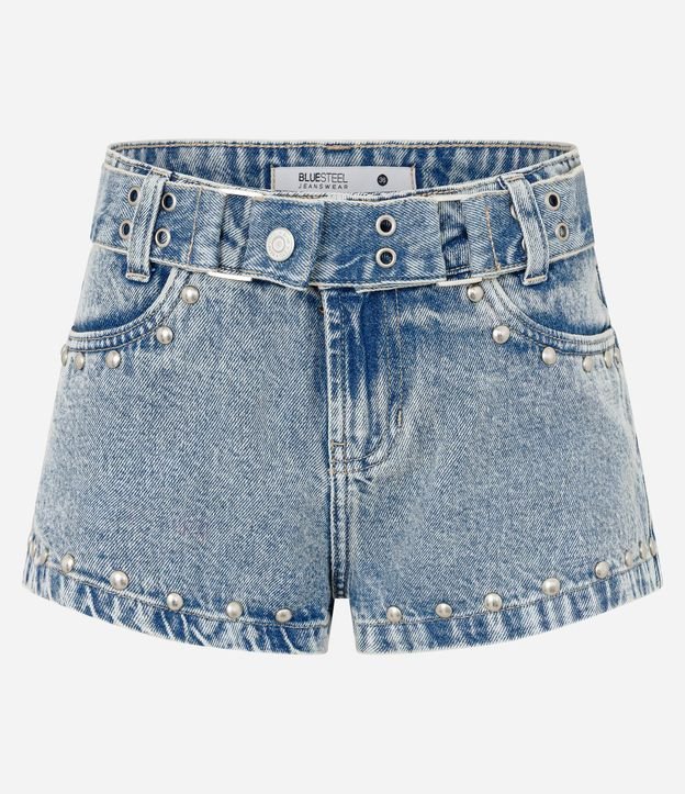Short Micro en Jeans con Cintura Baja Cinturón y Tachuelas Aplicadas 3