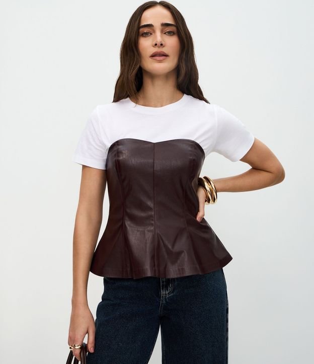 Blusa Peplum sin Breteles en PU con Escote Corazón