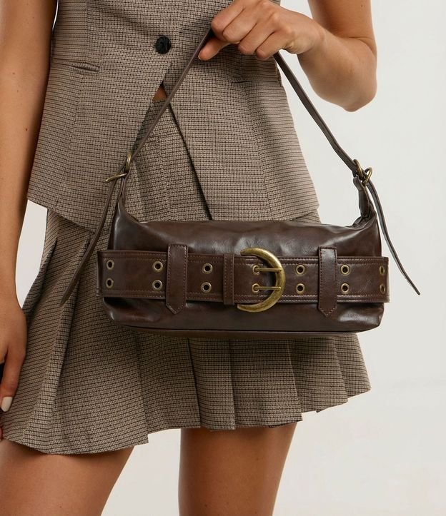 Cartera Baguette Mediana en PU con Detalles Metalizados