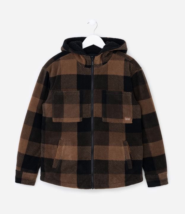 Saco Infantil en Fleece con Estampa de Cuadros y Capucha – Talle 5 a 14 años 3