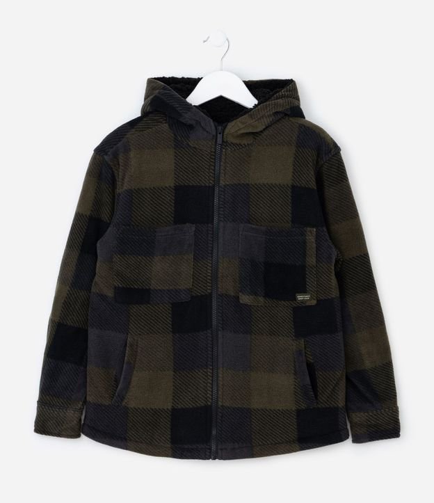 Saco Infantil en Fleece con Estampa de Cuadros y Capucha – Talle 5 a 14 años 2