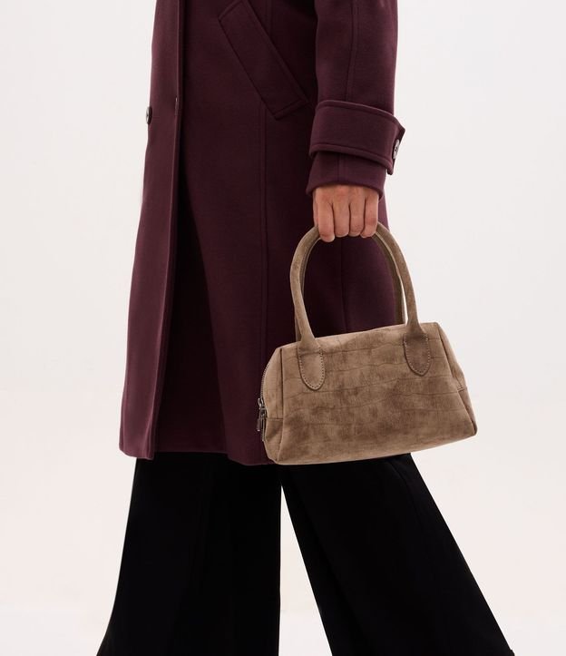 Cartera Satchel Mediana en Gamuza con Textura Crocco